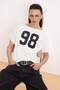 Ecru Slogan Relaxed Asymmetric Collar Drop Shoulder Short Sleeve Tok 100% Cotton Knitted Blouse Twoss26Bz00517 - 5
