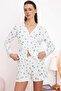 Beyaz %100 Pamuklu Çiçek Desenli Baby Overloklu Hırkalı Örme Pijama Takımı THMSS26PT00014 - 3