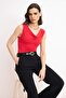 Red Fitted/Degaje Collar Sleeveless Soft Knitted Blouse Twoss26Bz00464