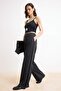 Siyah Kalın Tuşeli Wide Leg/Geniş Paça Yüksek Bel Pantolon TWOSS26PL00136 - 2