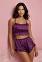 Mürdüm Fırfırlı ve Sırt İp Askılı Saten Şortlu Dokuma Pijama Takımı THMSS23PT00048