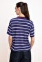 Lacivert Çizgili Oversize/Geniş Kalıp Kısa Kollu Uzun Tok Pamuklu Örme T-Shirt TWOSS26TS00051 - 7