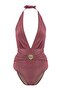 Burgundy Glittery Leather N V-Neck Covered Regular Swimsuit with Cast Accessories Tbess26Ma00021 - 4