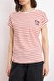 Red Striped Regular/Normal Fit Slogan Embroidered Knitted T-Shirt Twoss26Ts00235 - 5