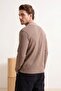 Açık Kahverengi  Loose Fit Dokulu Yaka Çizgi Detaylı Fermuarlı Polo Yaka T-shirt TMNSS26PO00003 - 3
