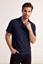 Navy Blue Regular Zippered Textured Knitted Polo Neck T-Shirt Tmnss26Po00019 - 2