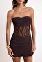 Kahverengi Dantel Drape Vücudu Saran Süper Kısa / Mini Örme Party Elbise TPRSS26EL00224 - 3