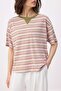 Gül Kurusu Çizgili Oversize/Geniş Kalıp Uzun Tok Pamuklu Örme T-Shirt TWOSS26TS00051 - 3