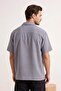 Açık Mavi Oversize Fit Yazlık Kısa Kollu Keten Görünümlü Gömlek TMNSS24GO00019 - 3