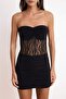 Siyah Dantel Drape Vücudu Saran Süper Kısa / Mini Örme Party Elbise TPRSS26EL00224 - 3