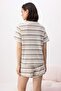 Beige-Mink Striped Knitted Pajamas Set with Knitwear Look Thmss26Pt00091 - 6