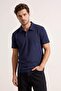 Navy Blue Regular/Normal Cut Snap Fastener Soft Buttoned Interlock Polo Neck T-Shirt Tmnss26Po00006