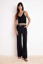 Siyah Crop V Yaka Renk Bloklu İnce Triko Bluz TWOSS25BZ00299 - 2