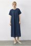 Women's Navy Blue Pleated Detailed Pocketed Comfortable Fit Midi Dress 8738 60283957 - 2