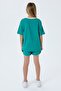 Girl's Crew Neck Embroidered Summer Regular Fit Green Shorts Set Us2524-C-V2 - 4