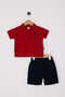 Baby Boy Polo Collar Pigment Printed Summer Regular Fit Red Baby Set Usb2630-C-V1