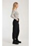 Ecru Striped Boot Neckline Waist Draped Long Sleeve Cotton Blouse - 3
