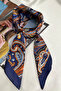 Navy Blue Shawl Patterned Silk I Satin Scarf (70*70 cm) - 8