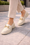 Women's Knitted Patterned Gold Buckle Thick-Sole Loafers - 2