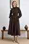 Poplin Dress with Chest Pockets and Elastic Waist Brown 9286-E - 2