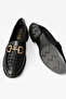 Women's Knitted Patterned Gold Buckle Thick-Sole Loafers - 6