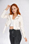 Ecru Slim Fit Women's Jacket with Sleeve Zipper Detail - 5