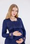 Navy Blue Special Lace Long Sleeve Cotton Full Length Maternity Nightgown-Robe Set of 2 - 8