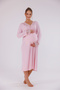 Powder Patterned Lace Detailed Long Sleeve Cotton Maternity Nightgown-Dressing Gown Set of 2 - 2