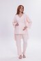 Women's Powder Double-Breasted Lace Striped Design Cotton Maternity Pajama Set 3-Piece Pajama Set - 4