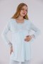 Turquoise Long Sleeve Cotton Full Length Maternity Pajama Set with Lace on Sleeves and Collar, 3-Piece Pajama Set - 7