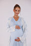 Blue Patterned Long Sleeve Cotton Maternity Pajama Set and Nightgown 4-Piece Set - 6