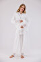 Ecru Special Lace Design Cotton Full Length Dressing Gown Maternity 3-Piece Pajama Set - 4