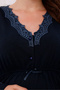 Navy Blue Melange Collar Lace Cotton Maternity Pajamas Set of 2 - 3