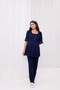 Navy Blue Sleeve and Collar Lace Design Cotton Maternity Pajama Set - 3