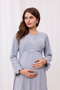 Gray Double-Breasted Cotton Maternity Nightgown with Breastfeeding Feature - 2