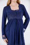 Navy Blue Special Lace Long Sleeve Cotton Maternity Pajama Set - 3