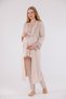 Beige Long Sleeve Cotton Full Length Maternity Pajama Set with Lace on Sleeves and Collar, 3-Piece Set - 3