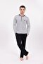 Men's Gray Jacquard Patterned Cotton Long Sleeve Men's Pajama Set - 2