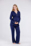 Navy Blue Piping Long Sleeve Cotton Maternity Pajama Set - 6