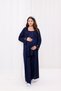 Navy Blue Sleeve and Collar Lace Long Pajamas Maternity Maternity Pajamas Set of 3 - 7