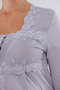Gray Special Lace Long Sleeve Cotton Maternity Nightgown with Nursing Features - 3