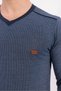 Men's Navy Blue V-Neck Long Sleeve Cotton Men's Pajama Set - 8