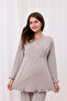 Beige Wrap-Around Long Robe with Nursing Feature, Maternity and Postpartum Pajama Set, 3-Piece Set - 4