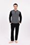 Men's Black Jacquard Winter Long Sleeve Cotton Men's Pajama Set - 3