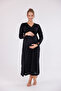 Black Lace Detailed Cotton Maternity Nightgown with Nursing Feature - 7