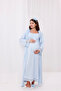 Blue Full Length Maternity and Postpartum Nightgown/Robe Set with Lace Trim on Sleeves and Collar (2 Pieces) - 6