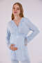 Blue Lace Detailed Nursing-Friendly Cotton Maternity Pajama Set - 7