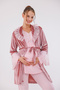 Powder Velvet Shawl Collar Lace Design Maternity Pajamas Set of 3
