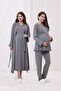 Smoked Double-Breasted Cotton Long Sleeve Maternity Pajamas Set and Nightgown 4-Piece Set