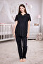 Black Fisto Linen Design Maternity Pajama Set - 4